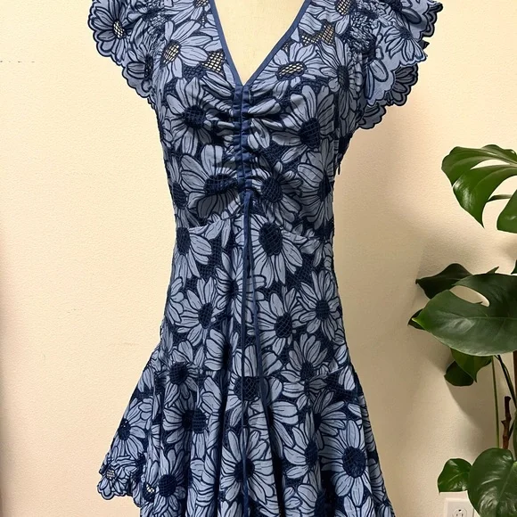 blue dress for baby girl SANDRO Knit And Denim Midi Dress - Blue main image 0